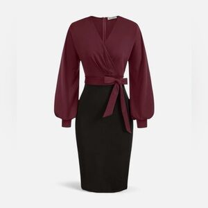 Grace Karin Burgundy and Black Long Sleeve Dress